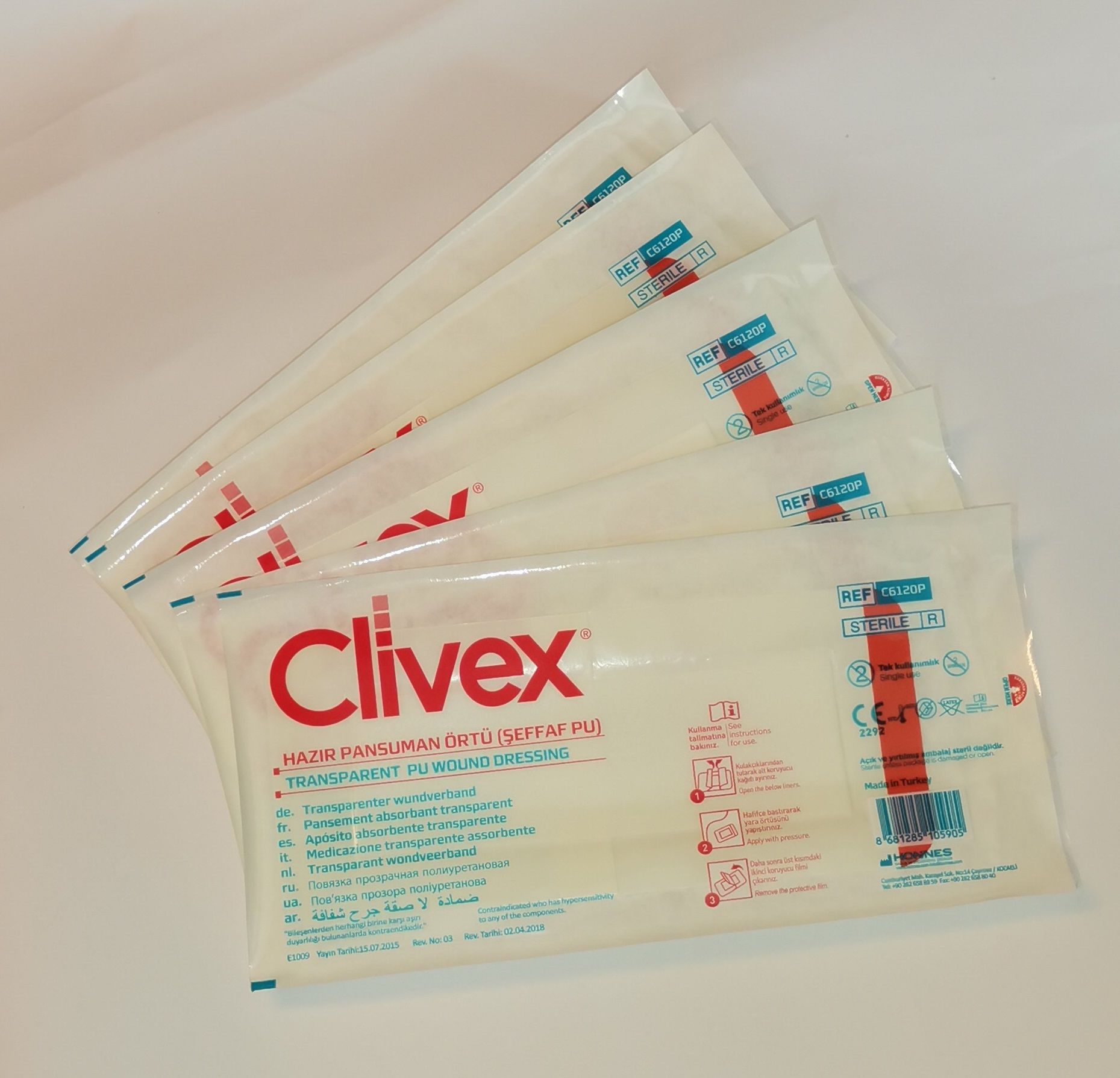 Clivex 9 x 20 cm Steril Hazır Pansuman Yara Örtüsü 5 adet PU Su Geçirmez