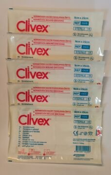 Clivex 9 x 15 cm Steril Hazır Pansuman Yara Örtüsü 5 Adet Non-woven