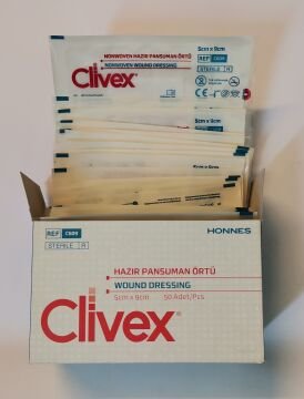 Clivex 9 x 5 cm Steril Hazır Pansuman Yara Örtüsü 50 Adet Non-woven