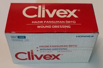 Clivex 9 x 5 cm Steril Hazır Pansuman Yara Örtüsü 50 Adet Non-woven