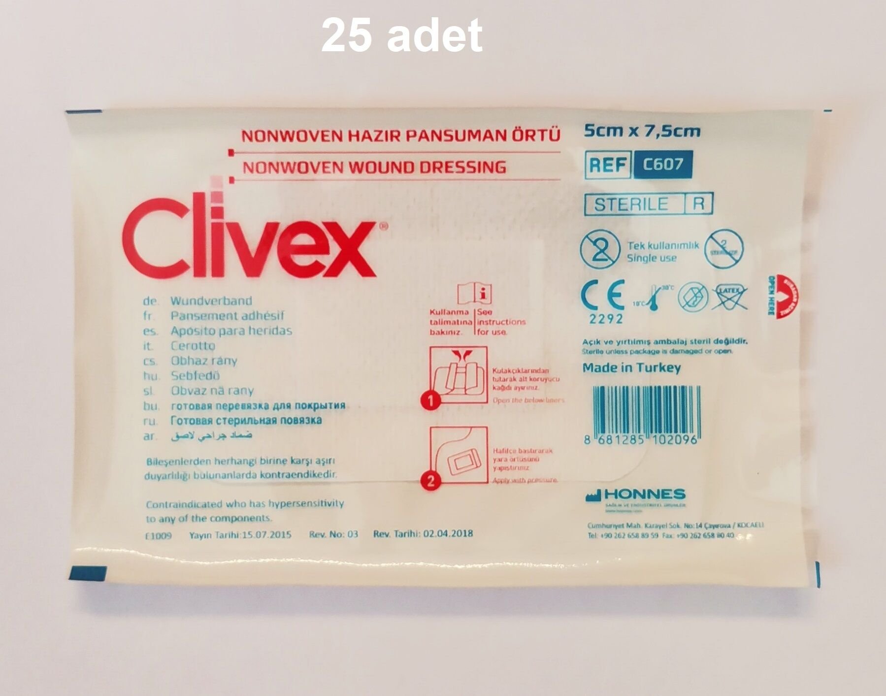 Clivex5 adet 5x7.5 cm Pansuman Yara Örtüsü 25 Adet Non-woven