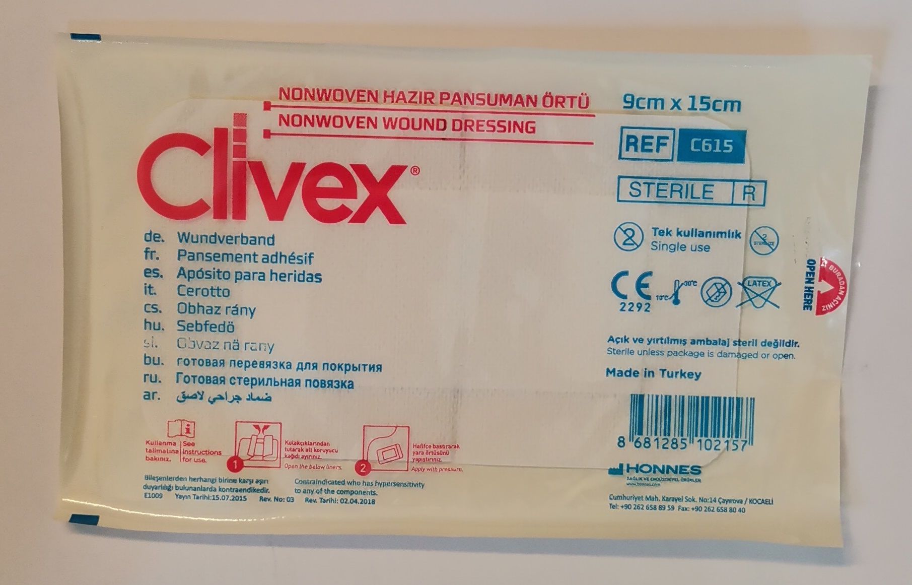 Clivex 9 x 15 cm Steril Hazır Pansuman Yara Örtüsü
