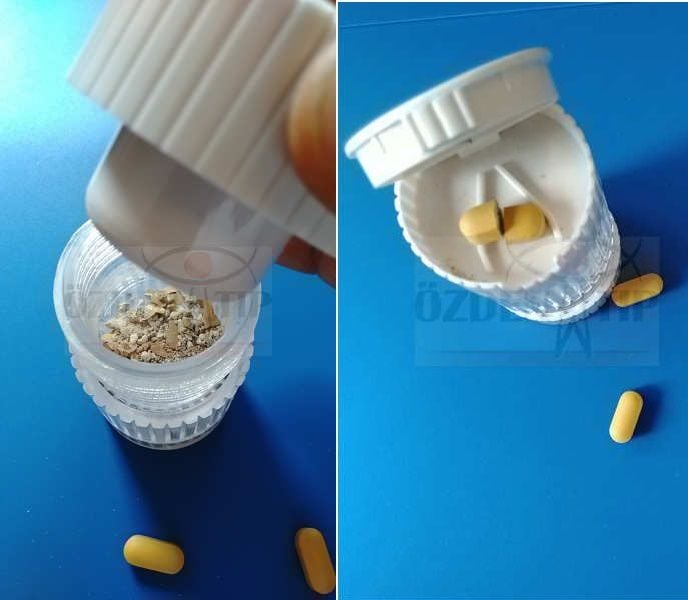 Tablet hap ilaç kesme ezme saklama aparatı 3 bölmeli