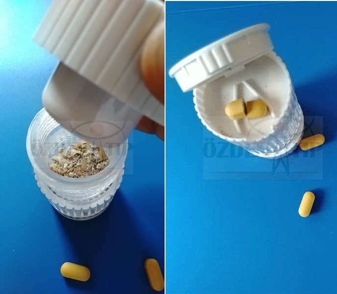 Tablet hap ilaç kesme ezme saklama aparatı 3 bölmeli