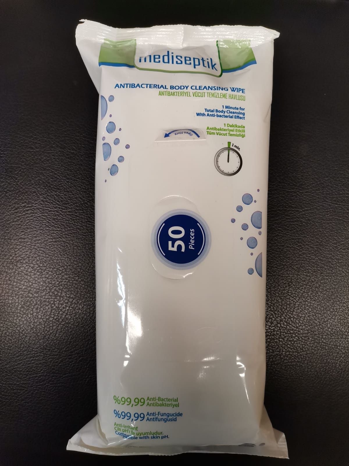 Mediseptik Antibakteriyel Vücut Temizleme Havlusu 50'lik Paket