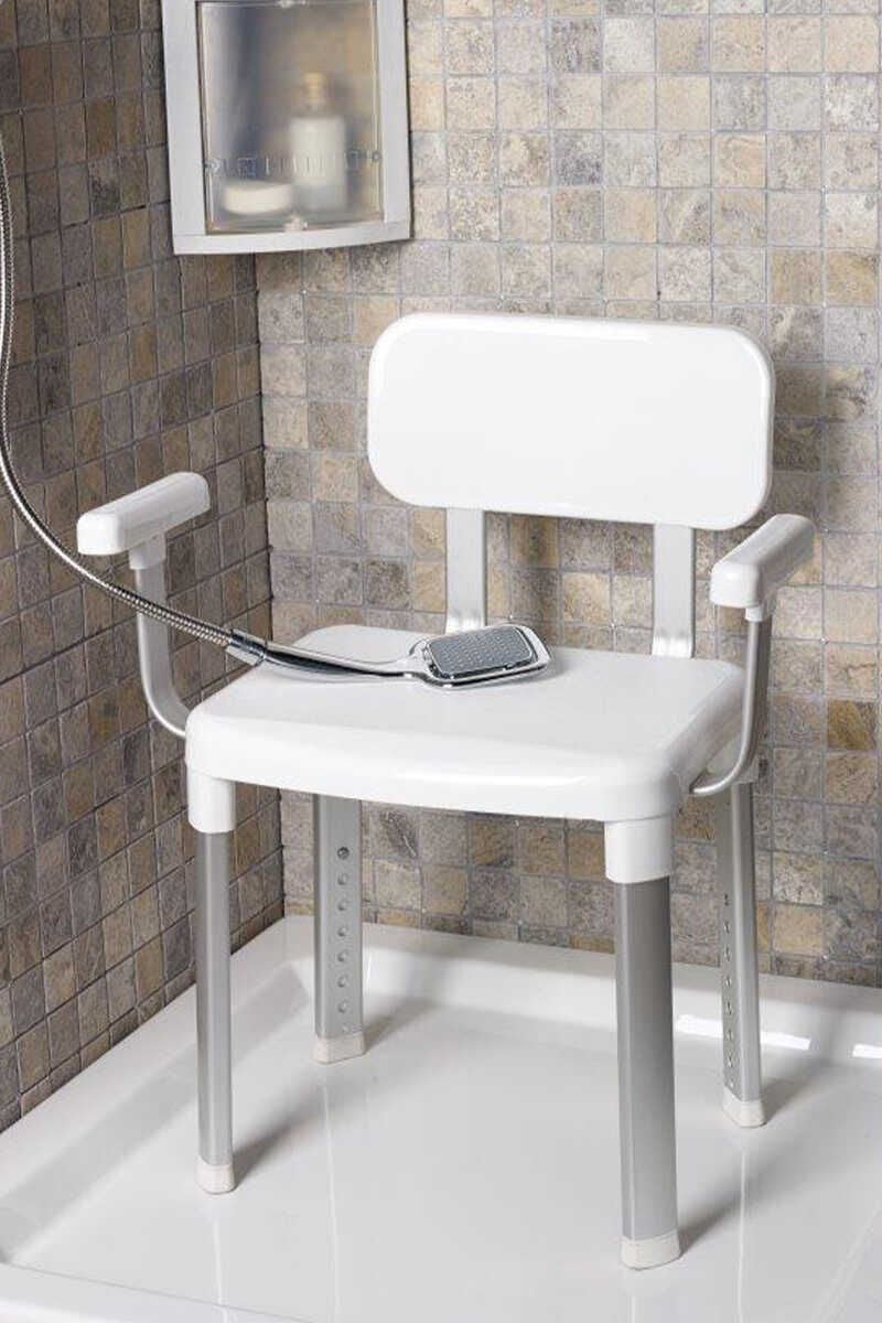 Sırt Destekli Kol Tutunma Destekli Engelli - Yaşlı Banyo Sandalyesi, Paslanmaz Alüminyum