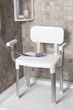 Sırt Destekli Kol Tutunma Destekli Engelli - Yaşlı Banyo Sandalyesi, Paslanmaz Alüminyum