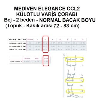 Mediven Elegance Ccl2 Külotlu Varis Çorabı Bej - 2 beden - Normal Bacak regular (Topuk - Kasık arası 72 - 83 cm)