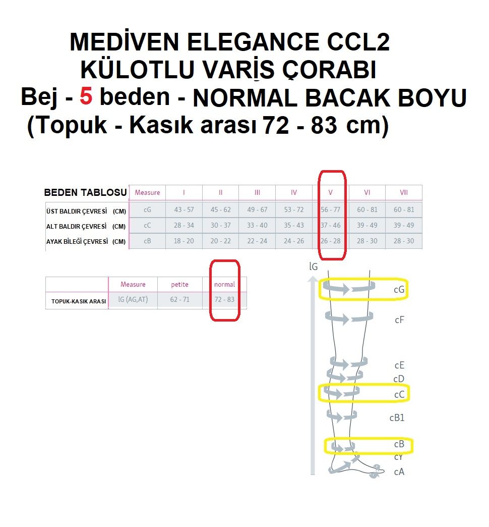 Mediven Elegance Ccl2 Külotlu Varis Çorabı Bej - 5 beden - Normal Bacak regular (Topuk - Kasık arası 72 - 83 cm)
