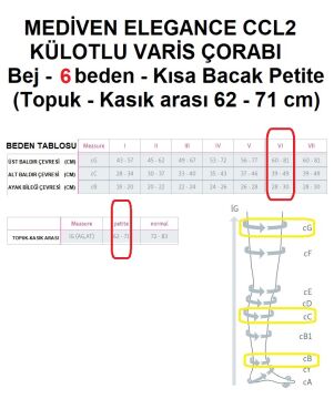 Mediven Elegance Ccl2 Külotlu Varis Çorabı Bej - 6 beden - Kısa Bacak Petite (Topuk - Kasık arası 62-71 cm)