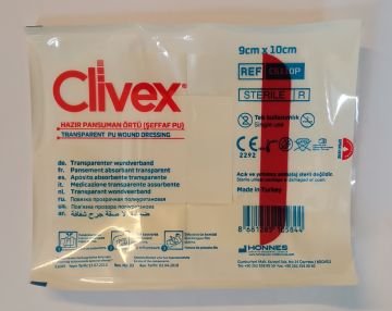 Clivex 9x10 cm Şeffaf PU Pansuman Yara Örtüsü 1 Adet PU Su Geçirmez